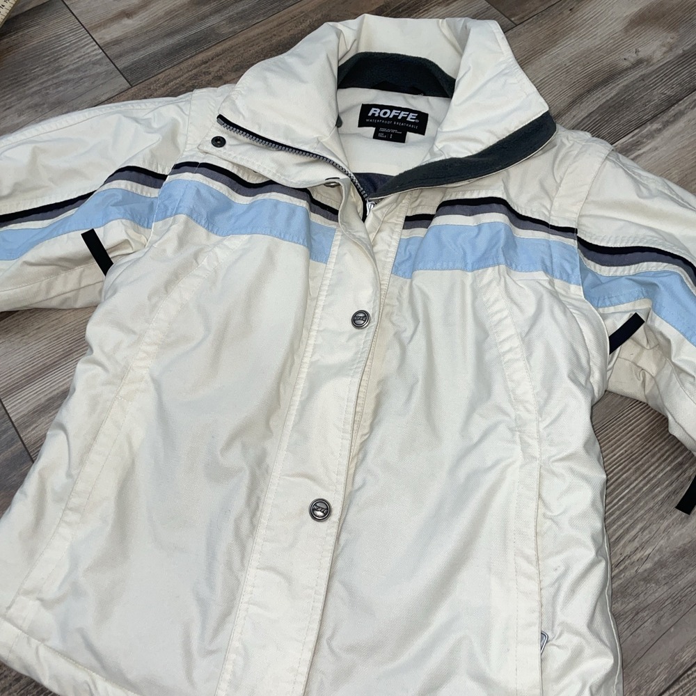 Roffe Challenge White Blue Ski Snow Jacket‎ Coat Women's 8 Aspen Lake Tahoe